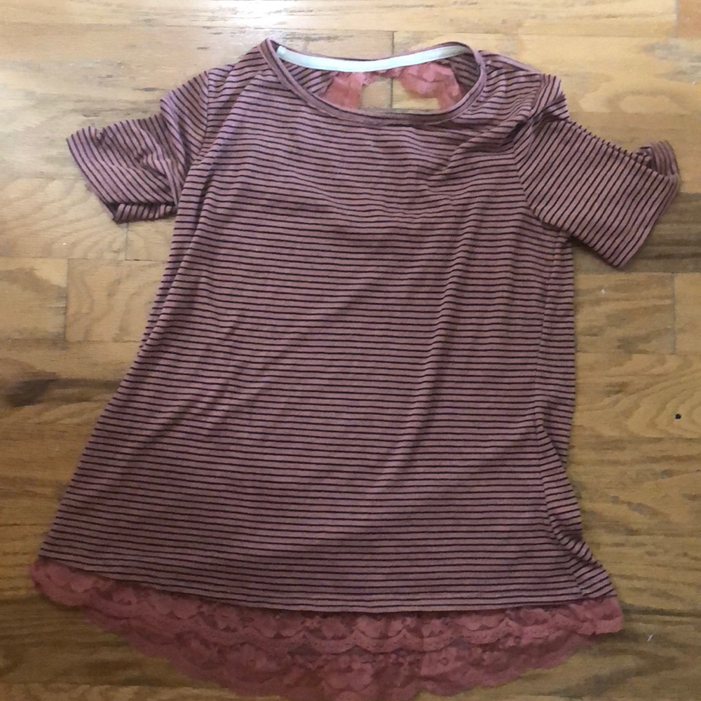 Mauve/black top with lace accents and open back